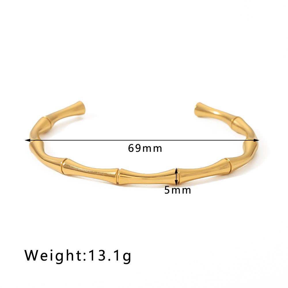 Edelstahl Bambus Armreif für Damen Goldfarben Tropfenöl Manschettenarmbänder