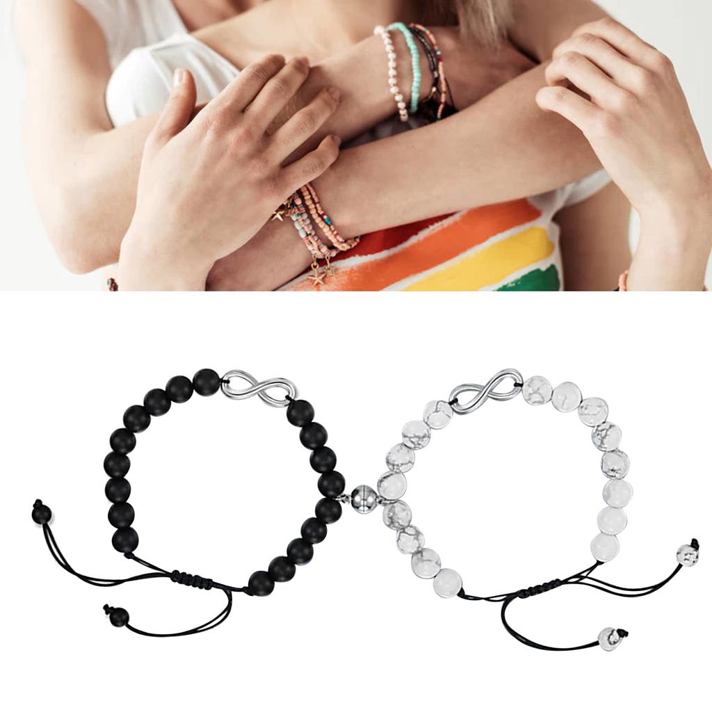 2 Stück Partnerarmband-Set Modisches Türkis Modisches Elegantes Magnetisches Perlenarmband für Dates