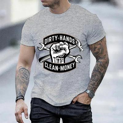 Męska Koszulka Top Nadruk Mechanik Krótki Rękaw Męska Koszulka Codzienna Brudne Ręce Czyste Pieniądze Praca Zabawny Letni Męski T-shirt Koszulki
