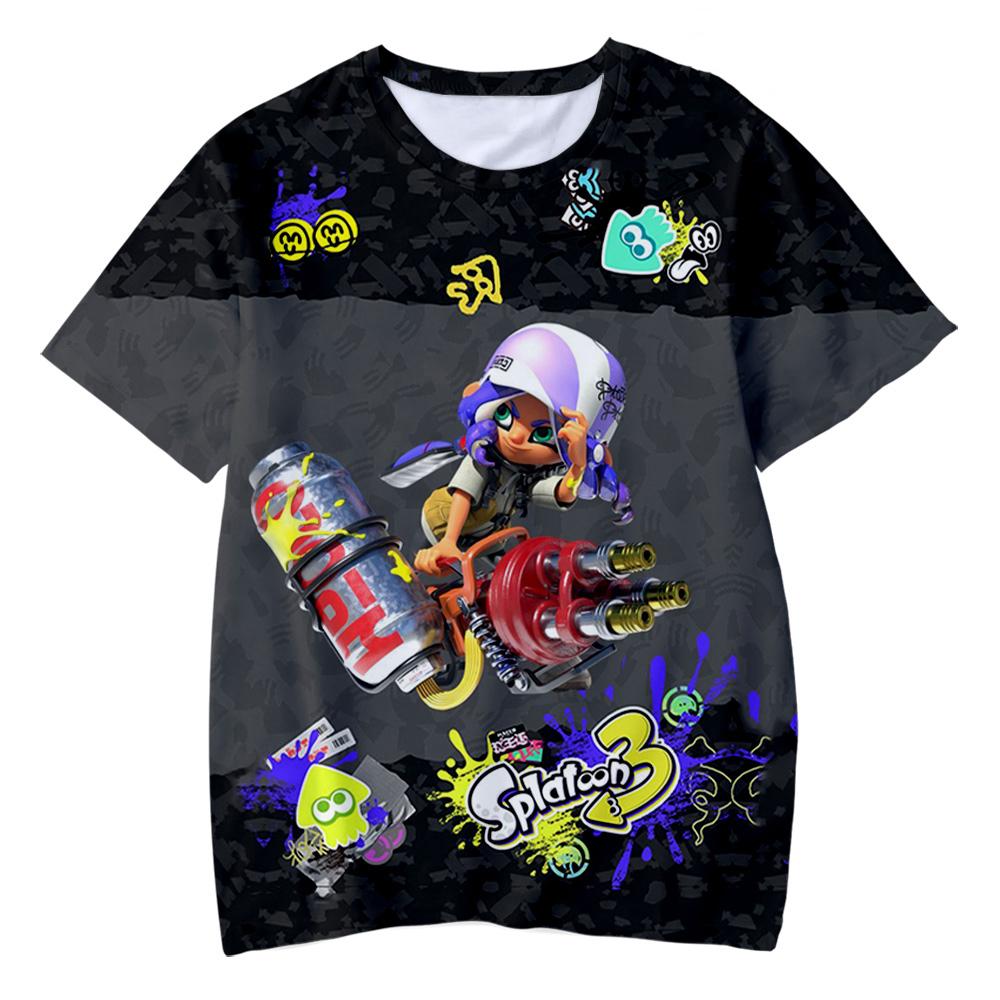 Splatoon 3 T-shirt Anime Graffiti Shooting Game Fashion Kids Casual Boys Cute Crew Neck Top