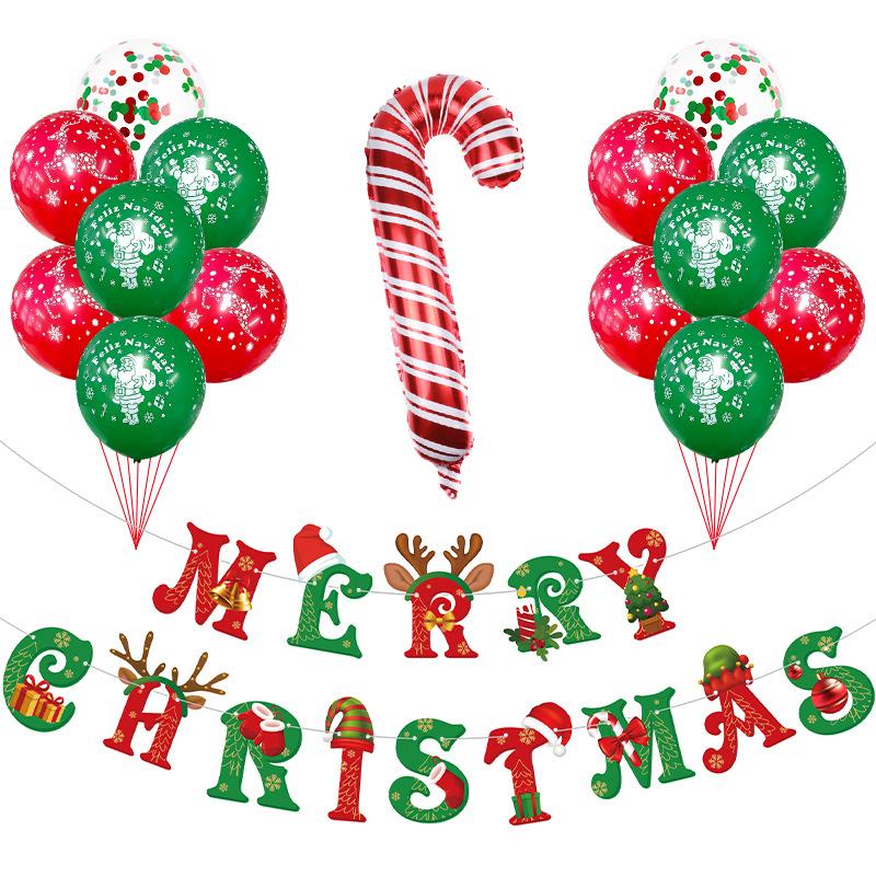Christmas flag balloon set Santa cane Christmas tree theme party decoration scene arrangement