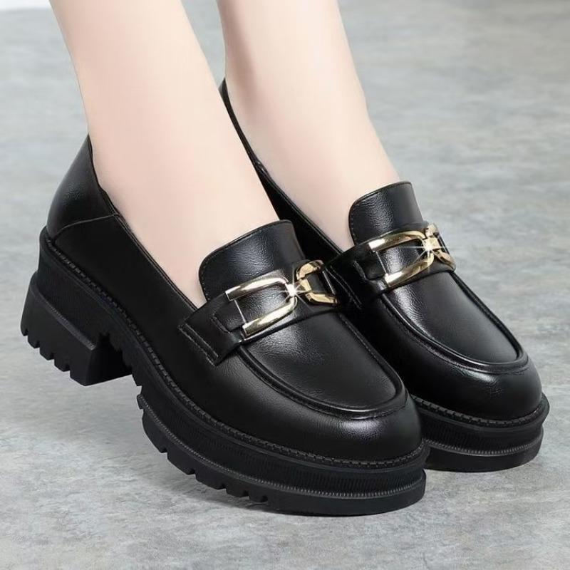 Soft leather single shoes women's spring and autumn new women's medium heel thick heel thick sole Mary Jane small leather shoes