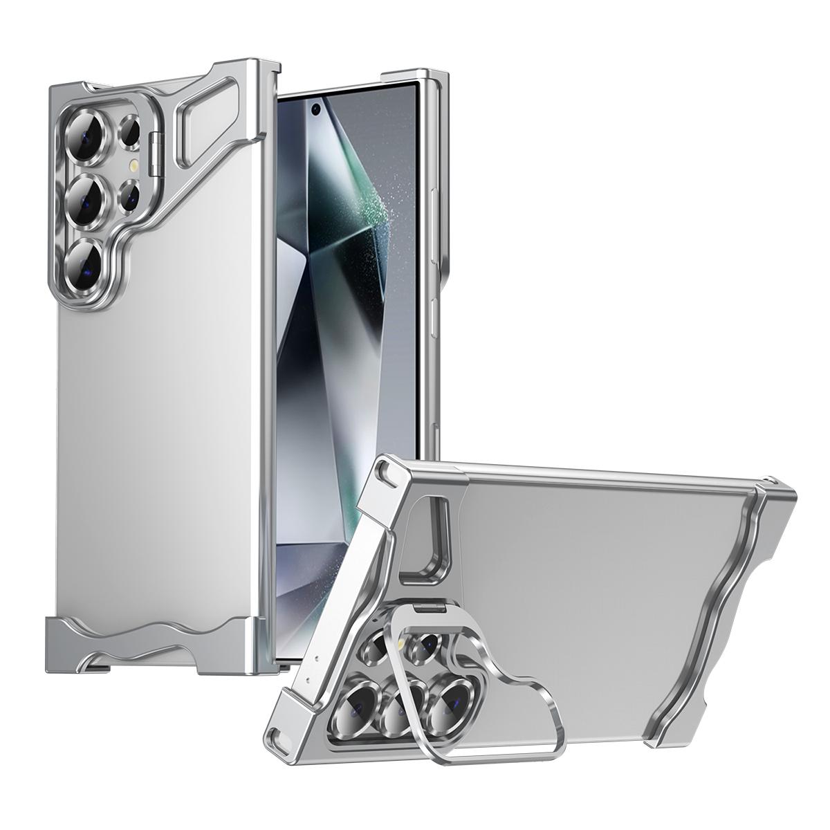 

Metal Frameless Bumper Shockproof Corner Case for Samsung Galaxy S25 S24 S23 S22 Ultra Hidden Holder Camera Lens Protector Cover Galaxy S22 Ultra 5G срібний