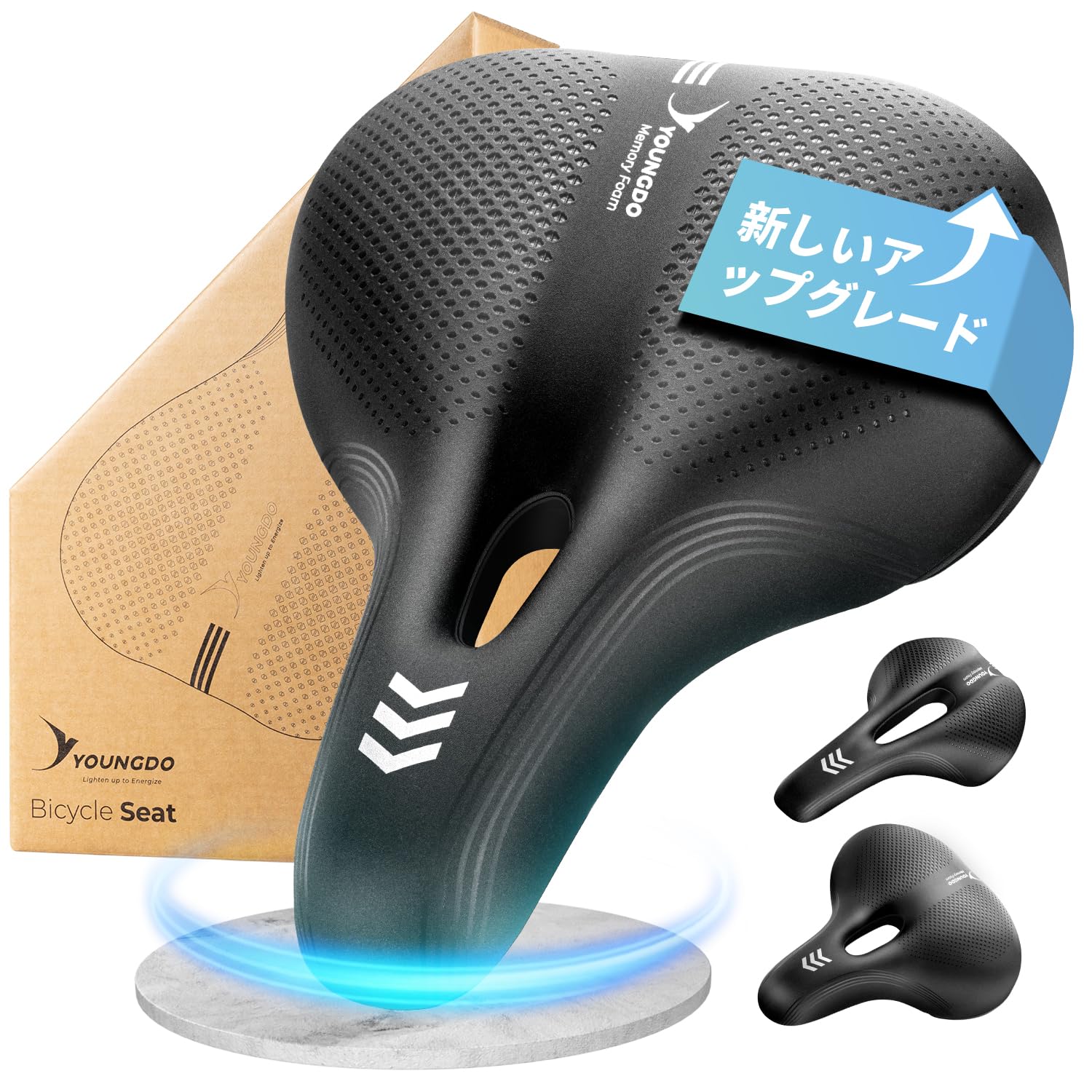 

YOUNGDO Bicycle Saddle Cushion Extra Shock Comfortable for Your Waterproof No Worries on Rainy - Thick, Low-Rebound Cushion, Absorption, Bottom, - чорний