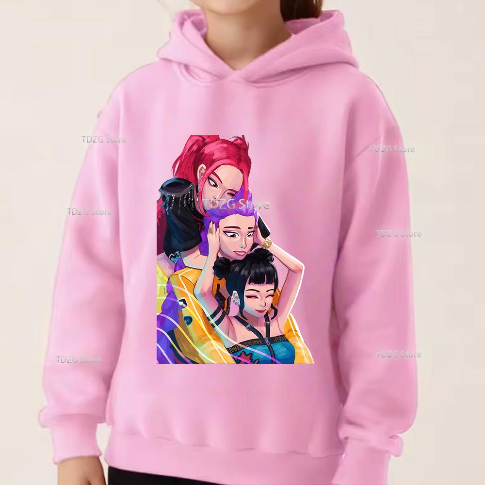 Fashion Girl Group KPop Devil Hunter Print Casual Sports Boy Girl Fleece Pullover Hoodie Autumn Children Long Sleeved Clothing
