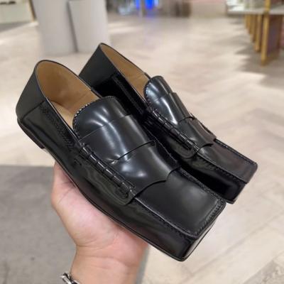 Versatile British Style Small Leather Shoes Women's Retro Black Soft Leather Square Head Medium Thick Heel Temperament Single Shoes