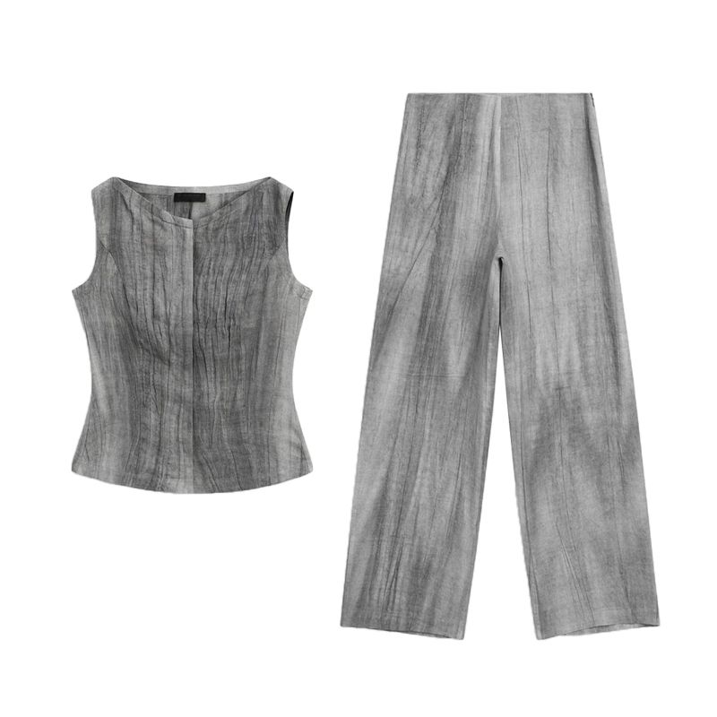 MD Spring/Summer French Style Young Ol Style Linen Blend Suit Vest 6024657 Wide Leg Pants 5021659