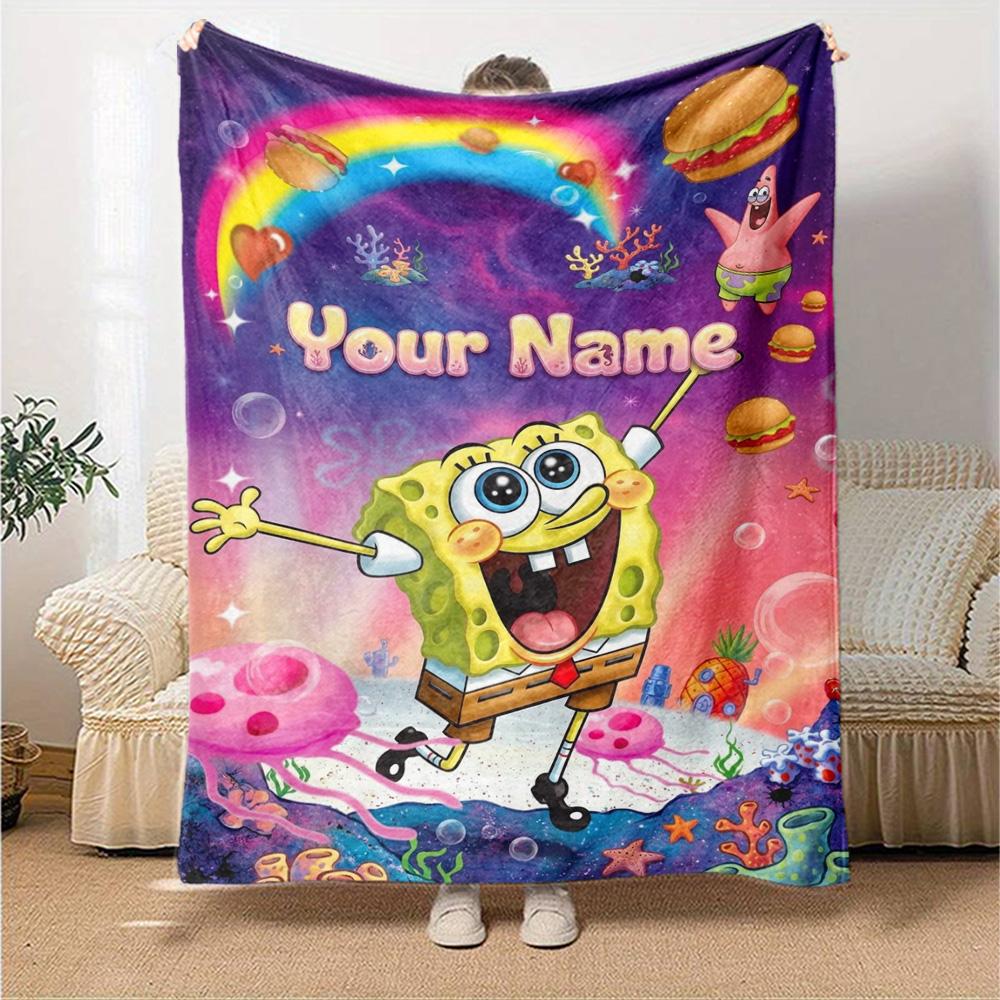 Name Custom SquarePants Print Flannel Blanket High Quality Warm Comfortable Cover for All Seasons Perfect for Gifts Home Decor
