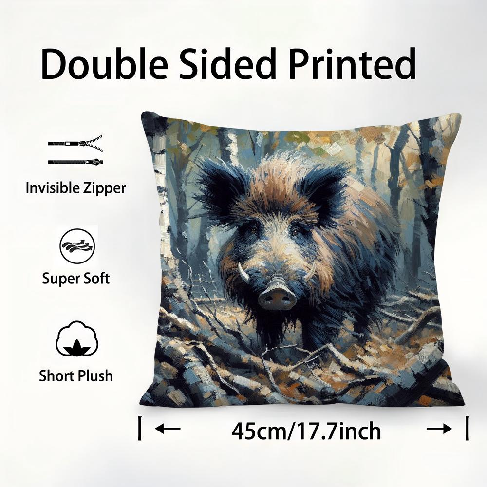 Federa Cuscino Animale Cinghiale Tessuto Peluche Morbida Federa Stampa Double Sided Copricuscino Divano Cuscino Decorativo