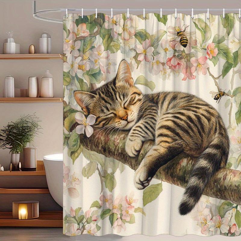 

Cuddly Cats in a Basket Shower Curtain - Water-Resistant, Easy to Clean, Adds a Cozy and Adorable Touch to Your Bathroom Decor W90XH180cm