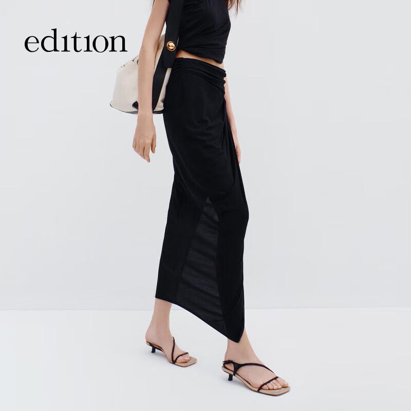 Женская черная хлопковая юбка-миди с запахом S