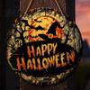 Retro Mysterious Forest Sign Halloween Witch Hanging Sign, 8" Round Wooden Door Autumn Witches Rustic Holiday for Home Front Porch Decoration Harvest