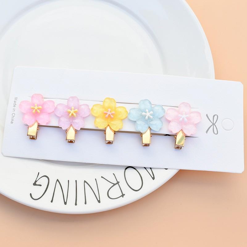 5pcs Transparent Sparkle Resin Flowers Girls Hair Clips Cute Sakura Golden Metal Shattered Hair Clips Women Hair Accessories