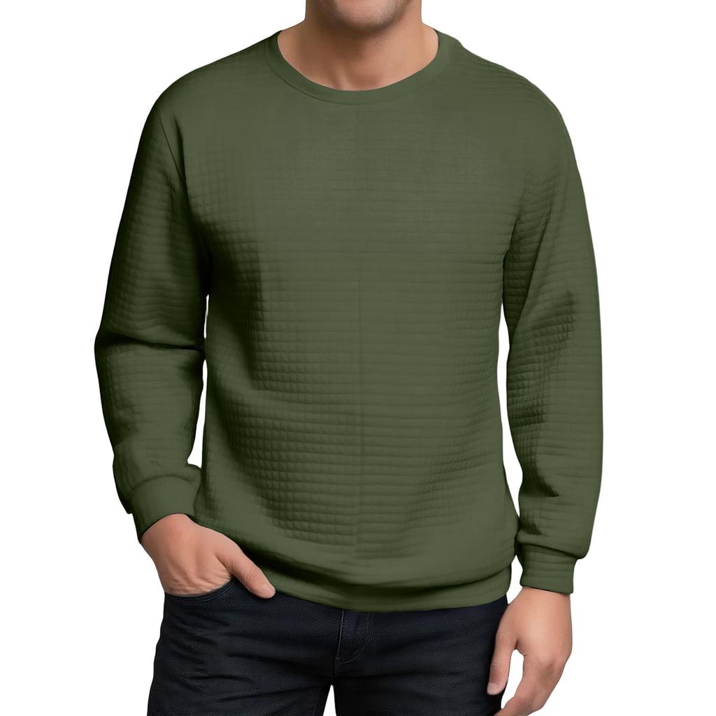 Men's Loose-fitting Casual Waffle-weave Neck Long-sleeved Top