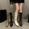 New Style Spring and Autumn Thick Heel Fold Pile Long Knight Boots Pointed Low Heel Casual Elegant Temperament Sleeve Slim Boots