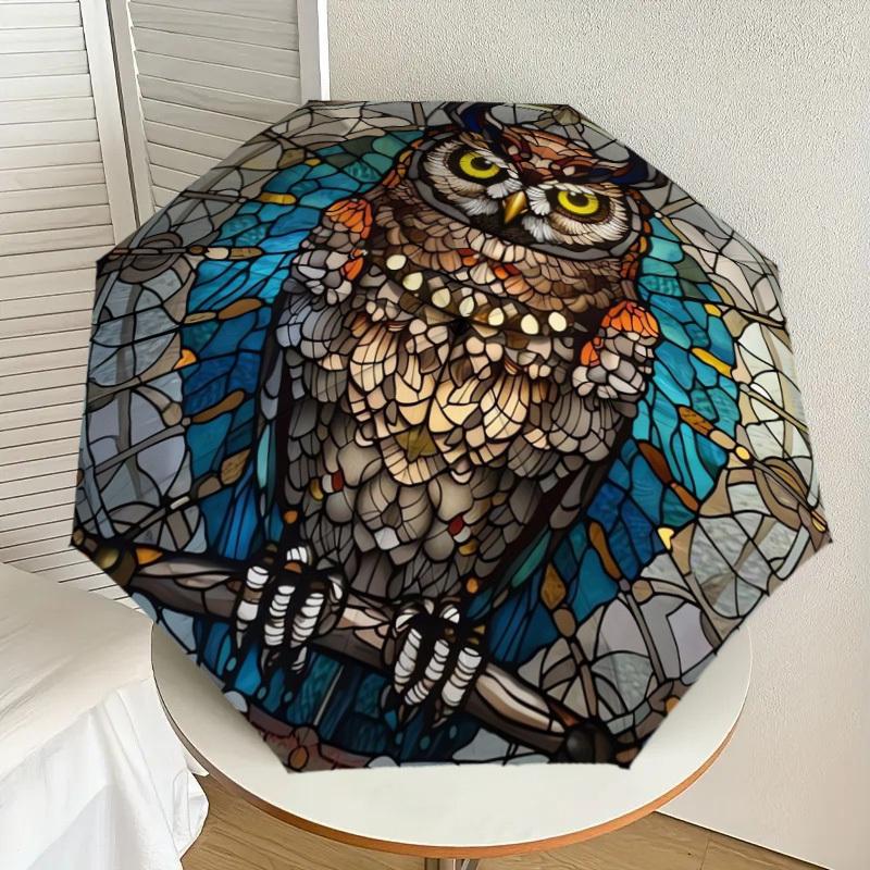 

1pc Stained Glass Owl Artwork Umbrella with Plastic Handle,Suitable for All Seasons Home Travel Outdoor UmbrellaDD671