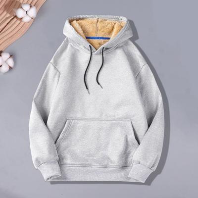 Women Fall Winter Hoodie Thick Fleece Lined Hooded Long Sleeves with Pocket Solid Color Loose Elastic Cuffs Drawstring Sport Coat