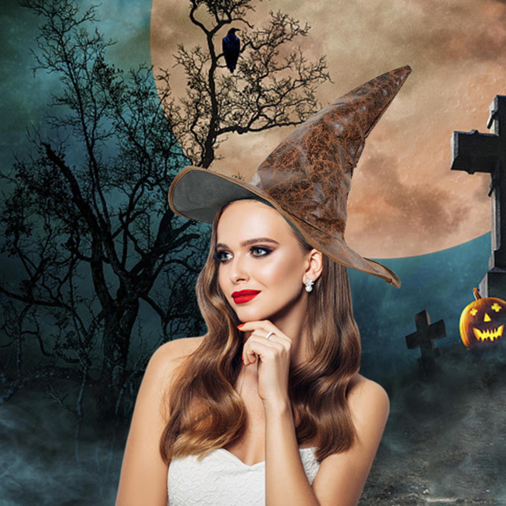 Halloween Leather Witch Wizard Hats Vintage Party Hat Headwear Props Decoration Cosplay Costume Accessories for Children Adult
