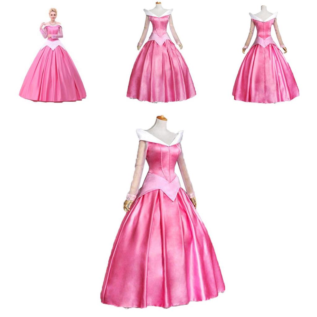Enchanting Pink Sleeping Beauty Aurora Gown Costume For Women With Puff Sleeves