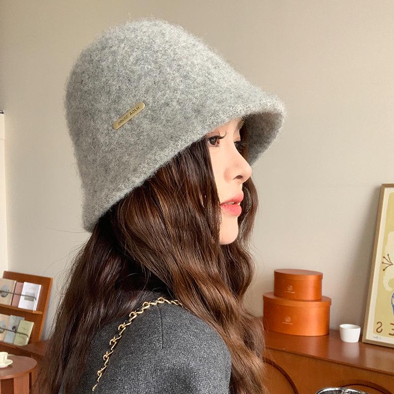 Women's Winter Wool Felt Fisherman Hat – Warm, Ear-Protecting Bucket Style for Large Heads, Slim Face Design