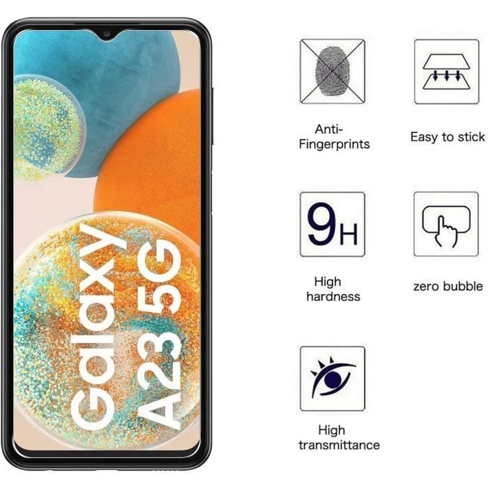 Film de protection en verre trempé - Samsung - Galaxy A23 5G - Lot de 2 - Résistance 9H - Installation facile