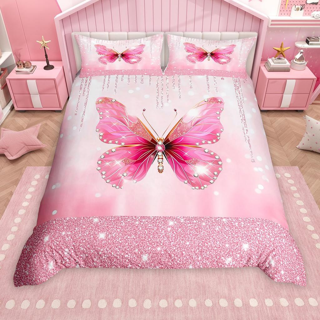 Comforter Homewish Chic Butterfly For Girls Colorful Glitter Stars Comforter Set Rainbow Flowers Bed Set