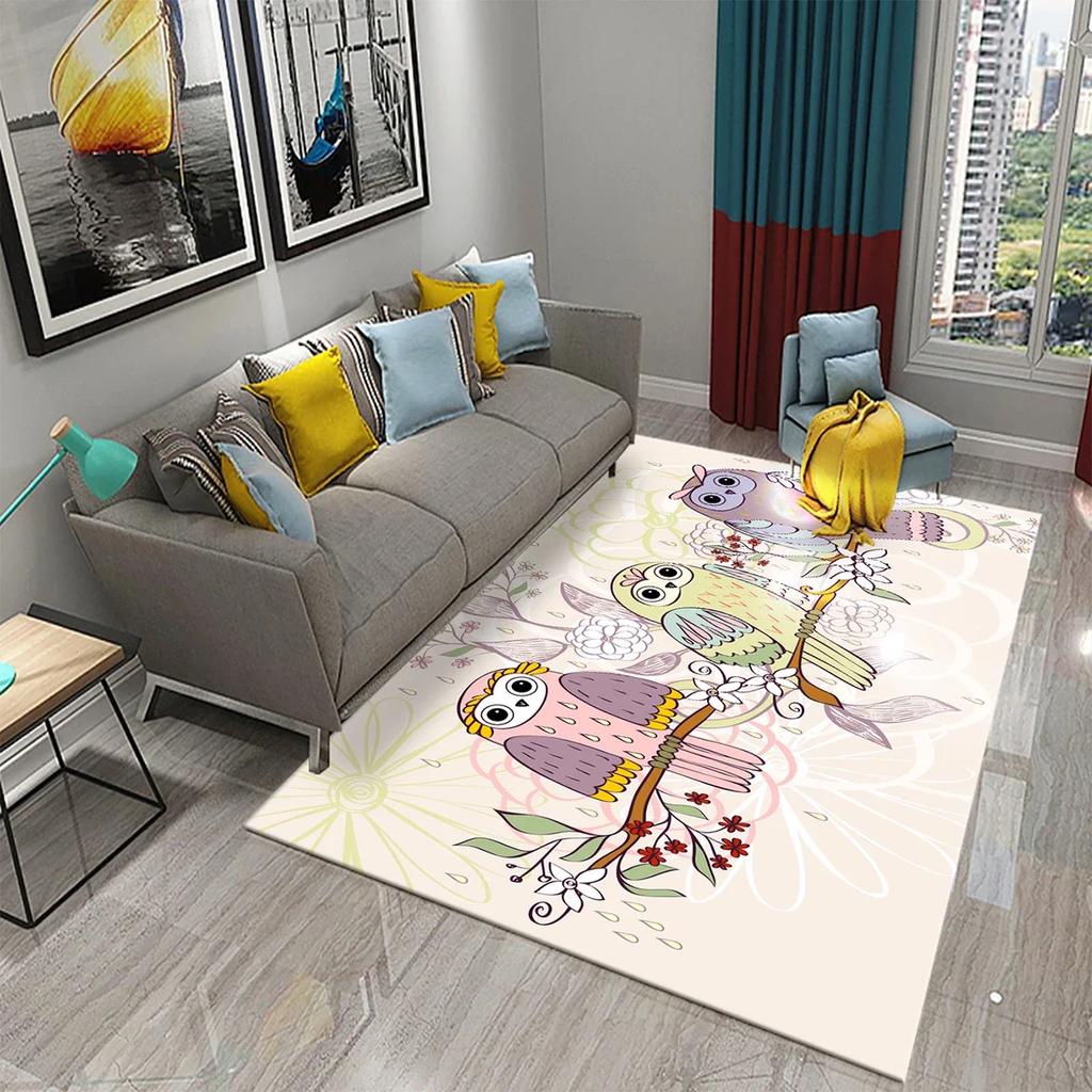 Lieblicher Cartoon Eulen Teppich für Schlafzimmer Wohnzimmer Dekor Fußmatte Flur Teppich Niedliche Tier Teppiche Küche Badezimmer Rutschfester Teppich
