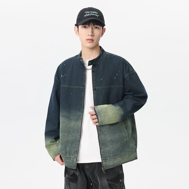 2026 Trendy Scoundrel Gradient Denim Jacket - Unisex Stand Collar Spring Style XL