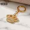 Extended Chain Keyring Keychain Pendant, Transparent Rhinestones Crown Design Key Ring with Strong Durable Chain, Smooth Opening Unisex Holder for