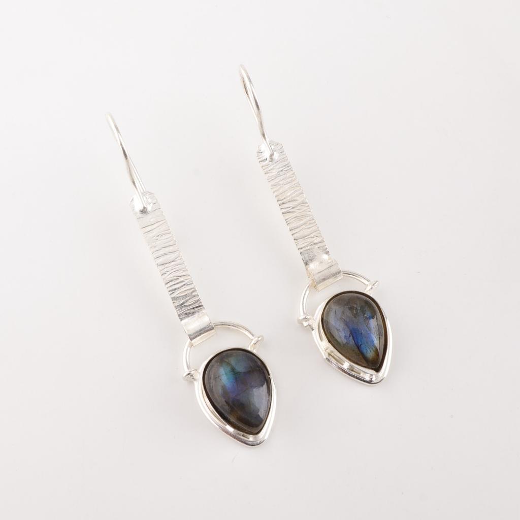 Natural Labradorite Gemstone 925 Sterling Silver Jewelry Handmade Earrings 2.3" EE-166-24