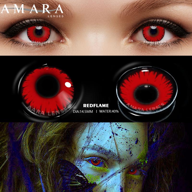 AMARA Farbkontaktlinsen für Augen, 2 Stück, Anime, Cosplay, farbige Linsen, ROT, Halloween-Linsen, Kontaktlinsen, Schönheits-Make-up
