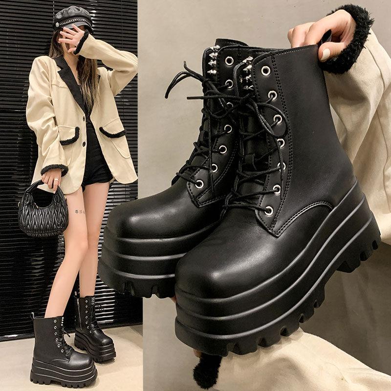 Height-increasing shoes cos height-increasing legs thin platform shoes British style platform new short boots short Martin boots women