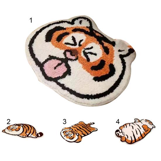 Tapete adorável com estampa de tigre, capacho de pelúcia macio e fofo para uso diário
