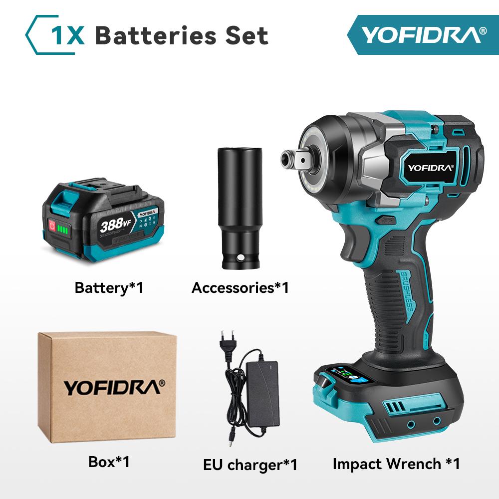 Yofidra Avvitatore a percussione elettrico senza spazzole 1/2 Avvitatore a batteria per riparazione auto 5 marce Utensile elettrico per batteria 21V