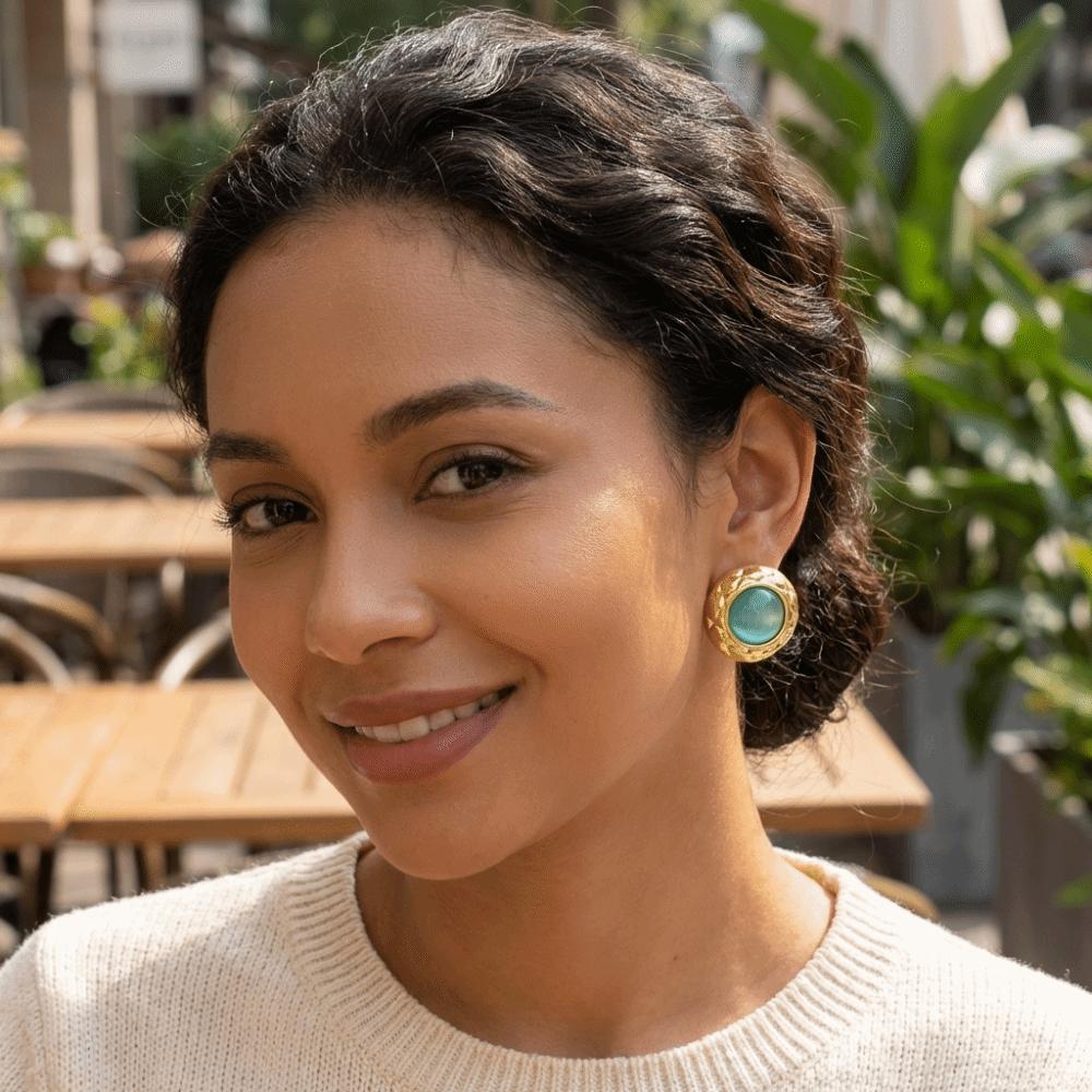 Stainless Steel Flower Earrings Oblate Shape Round Earrings Fashion Opal Earrings  Party