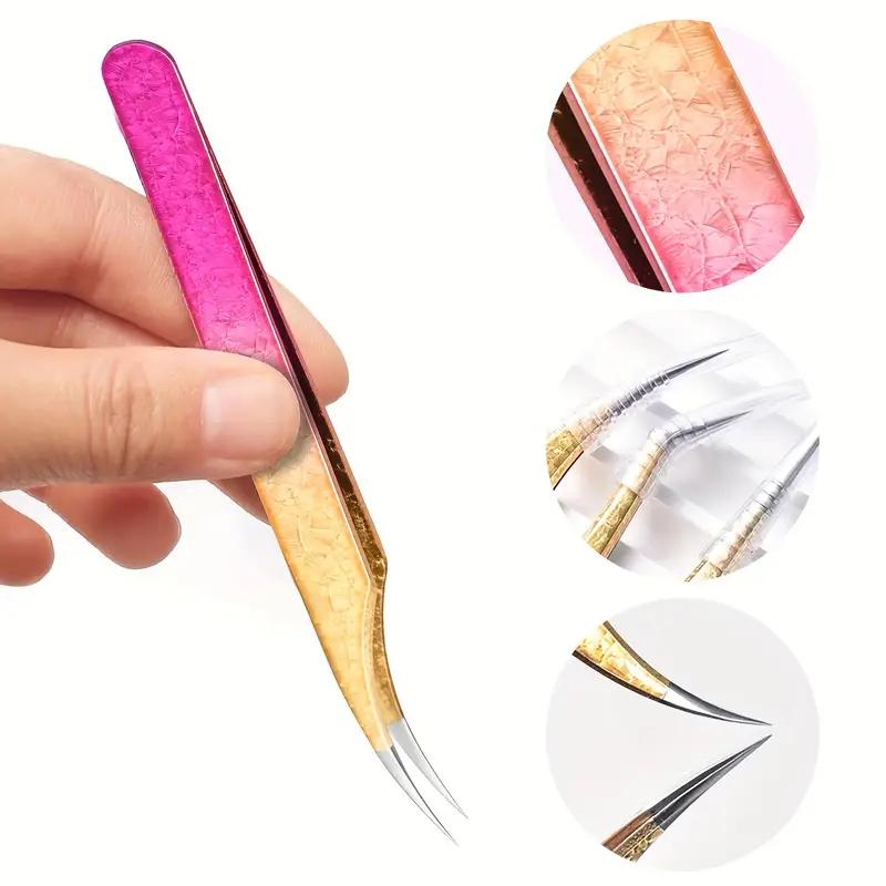 1Pieces Professional Eyelash Extension Tweezers With Rubber Tips Tweezers, Ombre Color Precision Stainless Steel Tools For Beaut