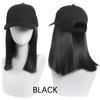 Elegant Women'S Black Baseball Cap With Adjustable Hat Wig - Long Straight Synthetic Hair, One Piece
