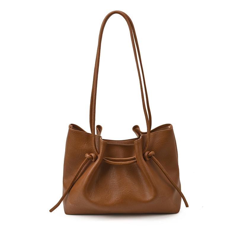 Lightweight Drawstring PU New Shoulder Bags High Quality Fashi Versatile Solid Color Sewing Thread Women's Crossbody Bags