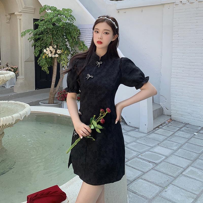 Women's Plus Size Cheongsam Dress Black Dress