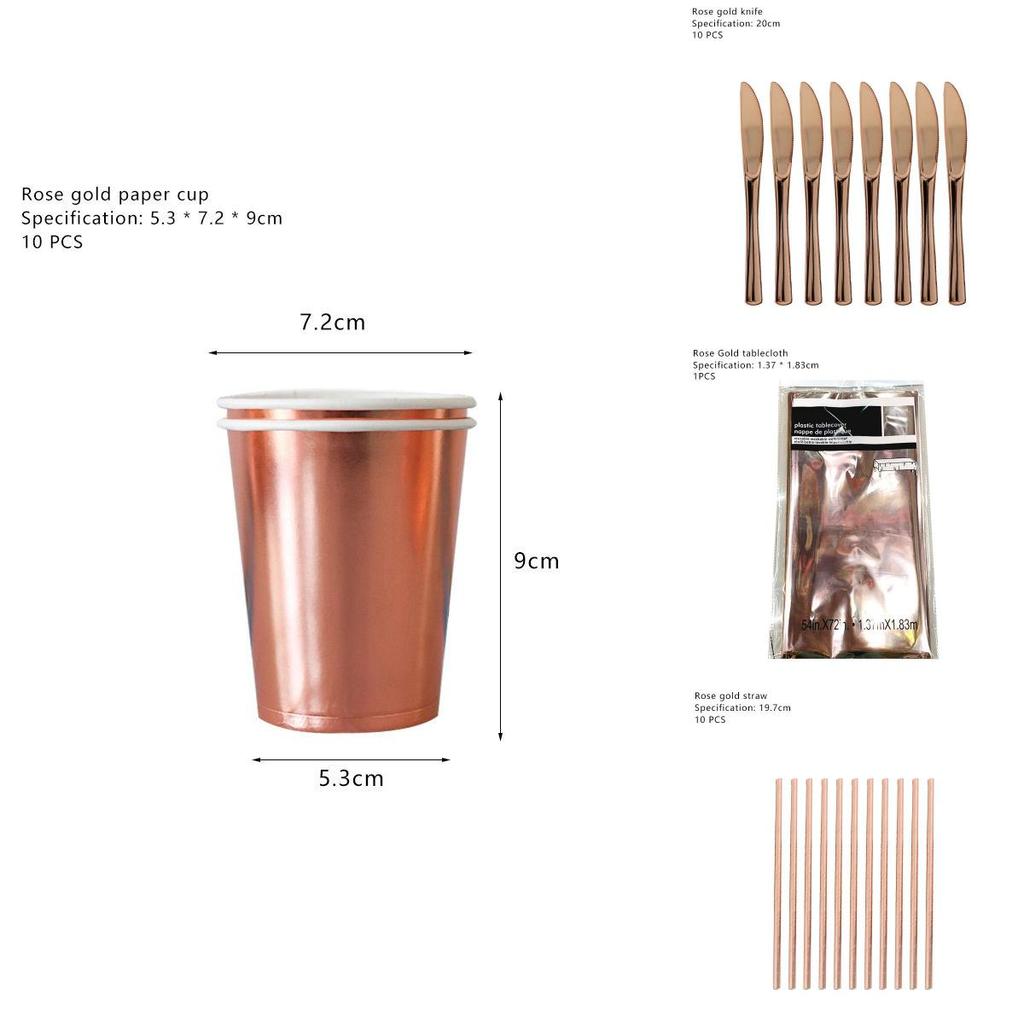 Elegant Rose Gold Stamping Party Tableware Supply Decor For Wedding And Birthday Celebrations