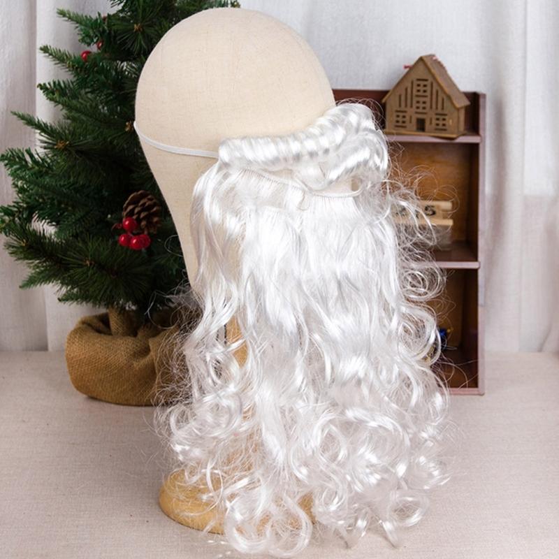 Weihnachtsmann Kostüm Zubehör mit langem weißen Bart und Weihnachtsmütze für Auftritte, Rollenspiele, Cosplay, Party