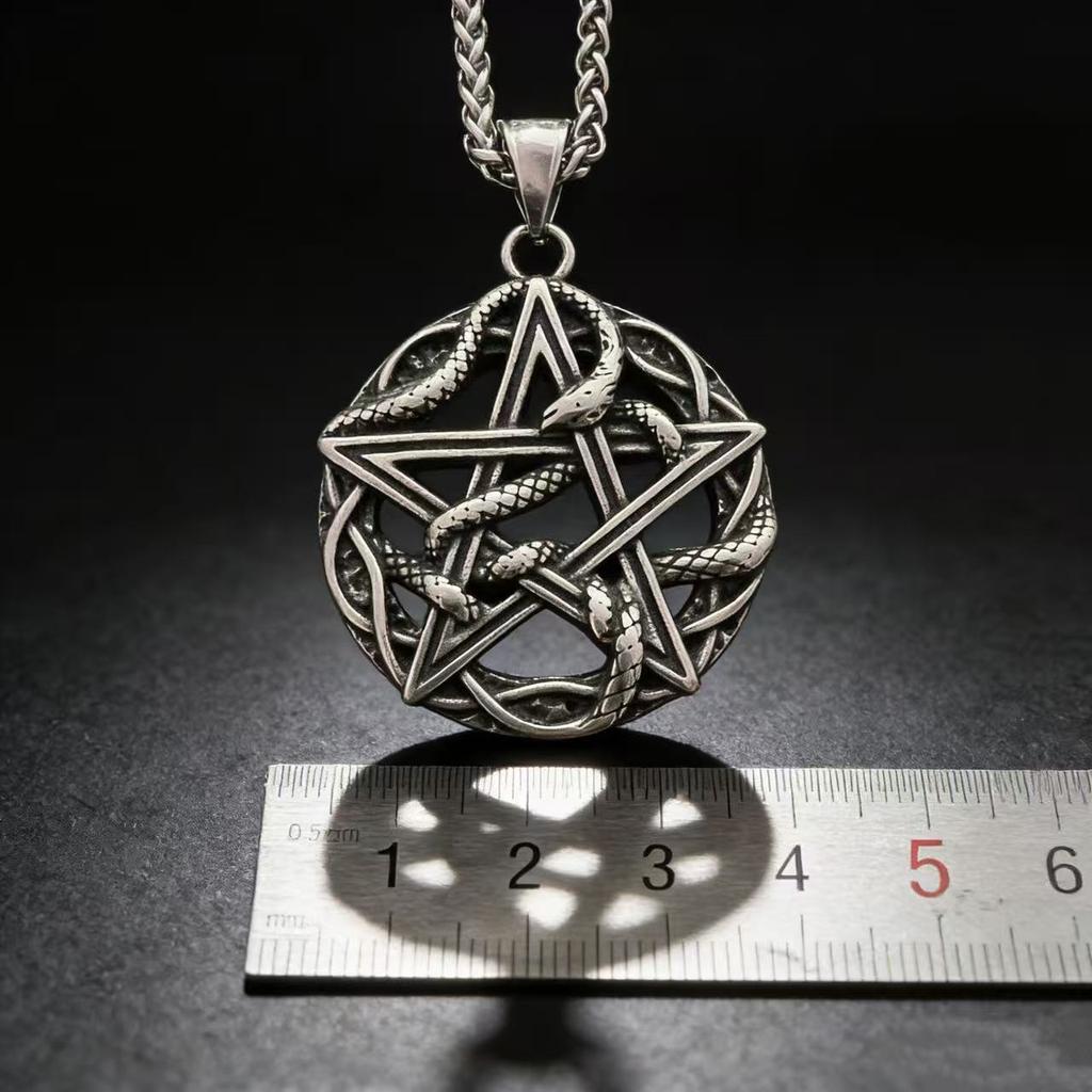 316L Stainless Steel Gothic Pentagram Snake Necklace For Men Mysterious Rune Pendant Gothic Jewelry Accessories