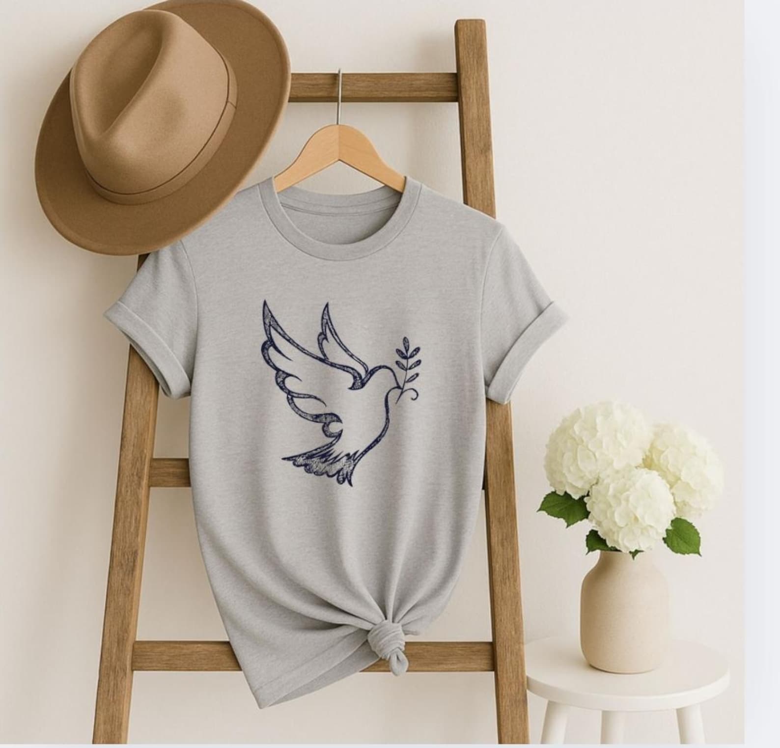 Dove with Olive Branch Tee, Peace Bird, Spiritual and Calm Aesthetic Soft Cotton Summer Top M