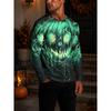 Men Long Sleeve T‑Shirt Glowing Green Pumpkin Monster 3D Print Scary Halloween Horror Party Street Casual Top
