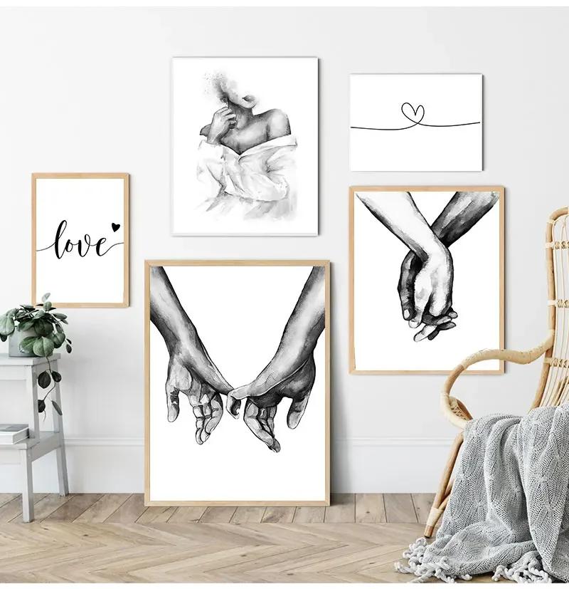 

Poster Print Fashion Picture Couples Lovers Room Decor1 Black White Romantic Hand In Hand Canvas Painting Love Quotes Wall Art 8X12inch 20x30cm