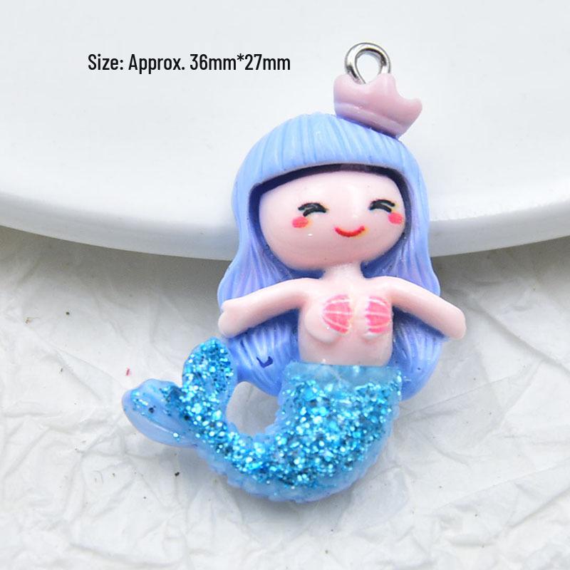Mermaid Glitter Resin Keychain Cartoon Figure Pendant