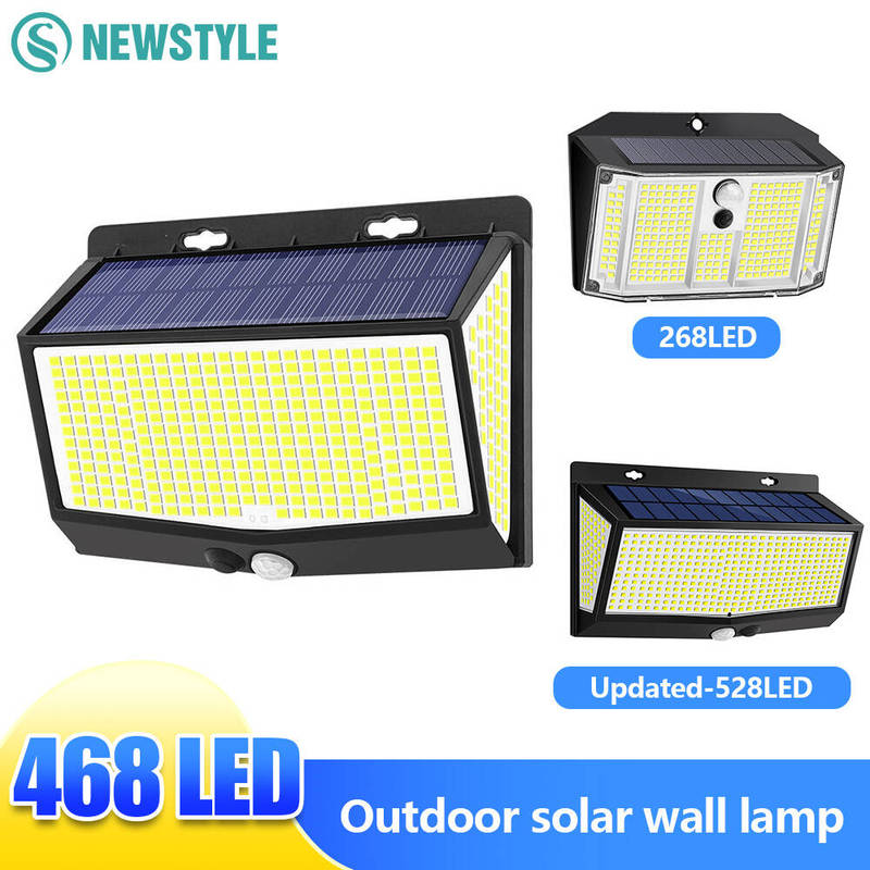 Outdoor Solar Motion Sensor Lights 468/528 LED Waterproof Solar Security Wall Lights for Garden Patio Pool Yard Fence Driveway