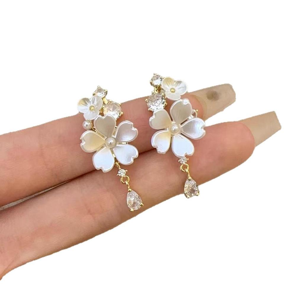Elegant Zircon Sparkle Flower Pendant Stud Earrings for Women