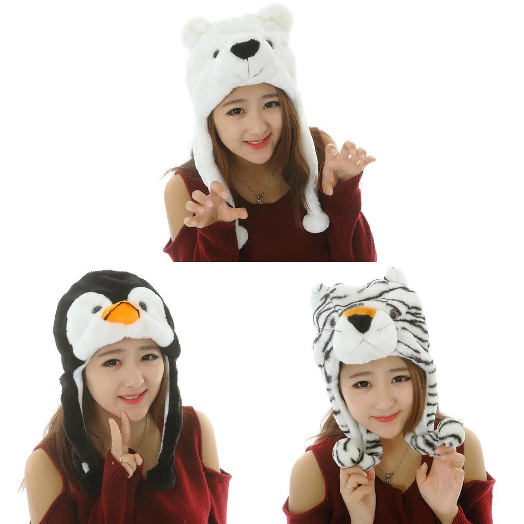 Cartoon Animal Hat For Adults And Kids Warm Plush Winter Headgear With Ear Cover For Kids