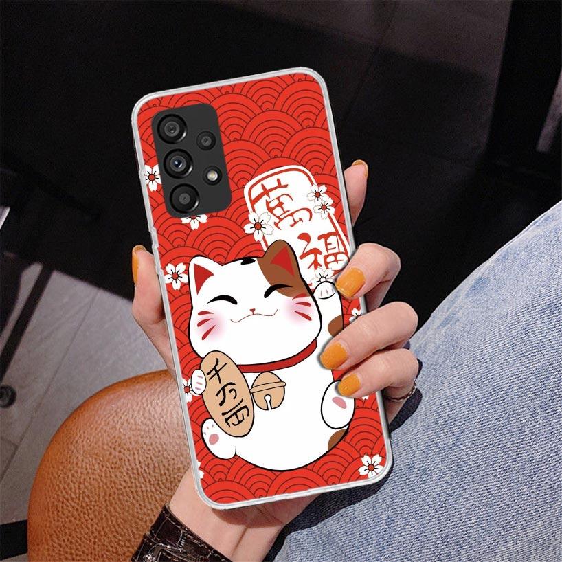 Lucky Cat Maneki Neko Japanese Phnoe Case for Samsung Galaxy A17 A37 A57 A16 A26 A36 A56 A15 A14 A13 A55 A54 A53 A35 A34 A33 A25